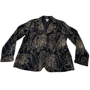Chico's black and gold embroidered floral print blazer woman’s size XL